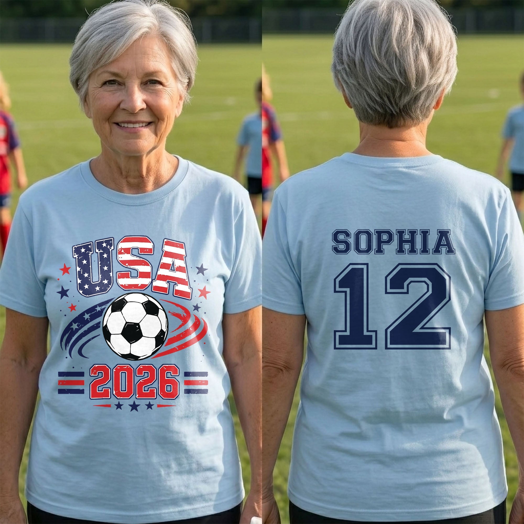 Personalized Soccer American Flag T-Shirt Custom Design for Dad