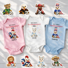 Load image into Gallery viewer, Personalized Soccer Baby Onesie Custom Name Eagle 4th of July Gift
