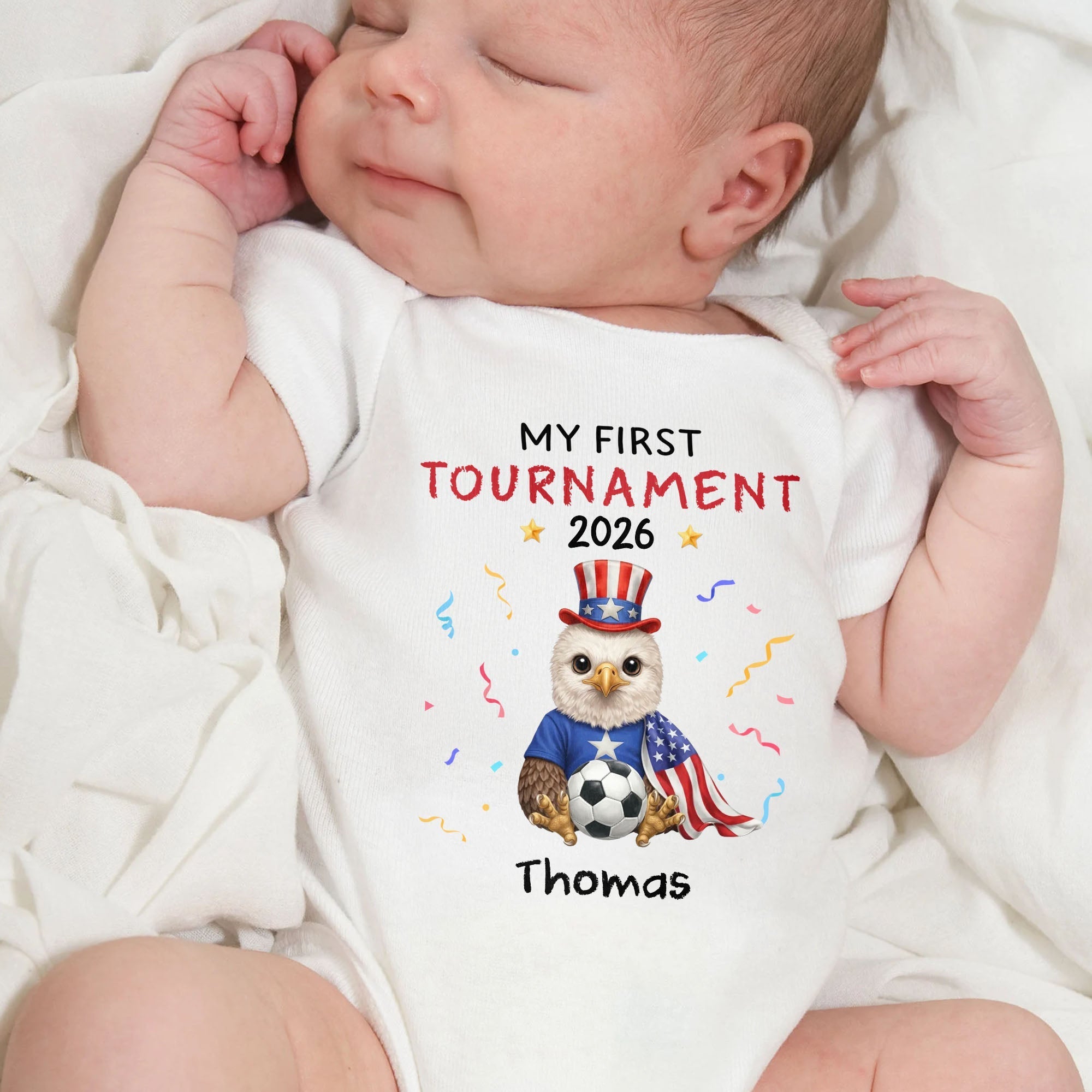 Personalized Soccer Baby Onesie Custom Name Eagle 4th of July Gift