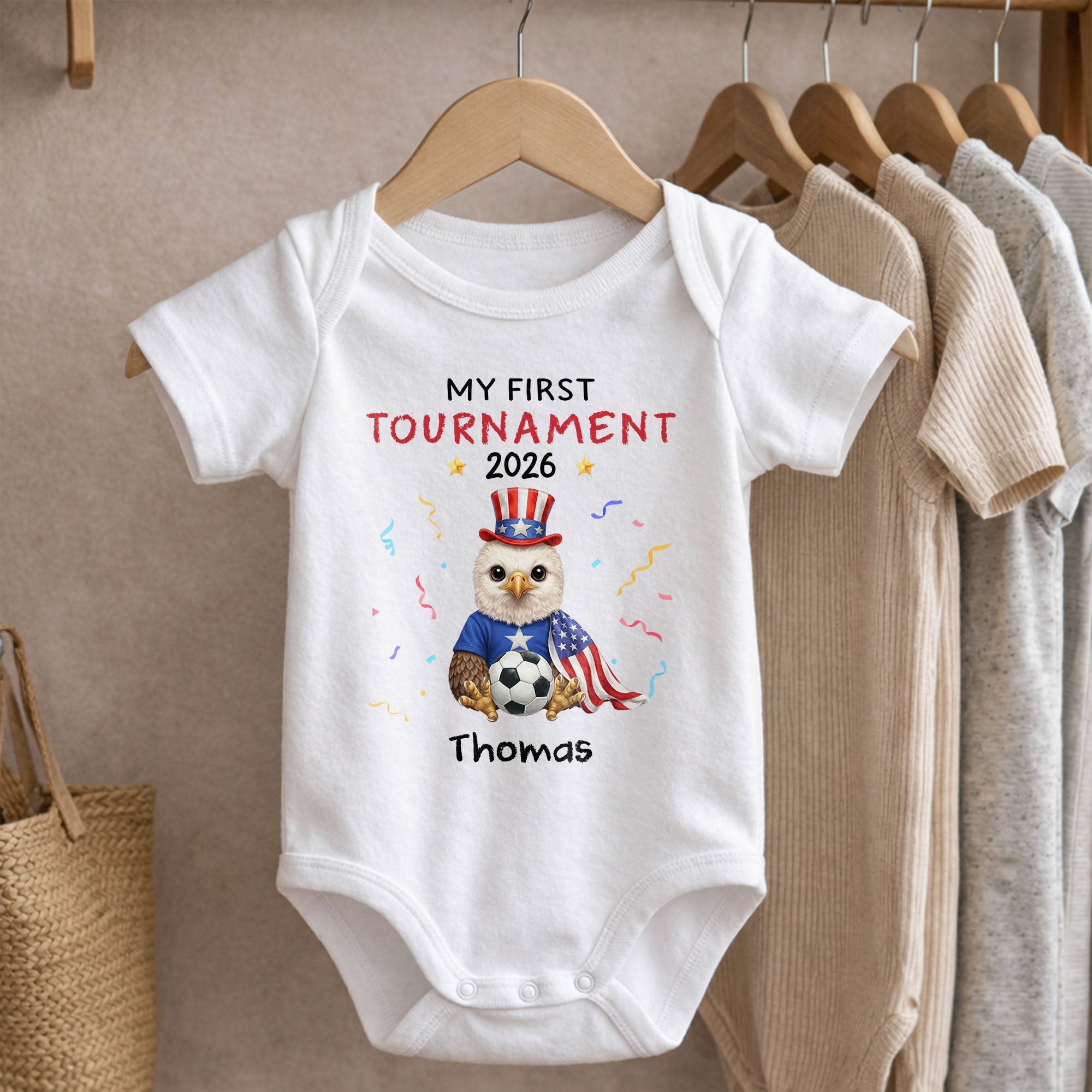 Personalized Soccer Baby Onesie Custom Name Eagle 4th of July Gift