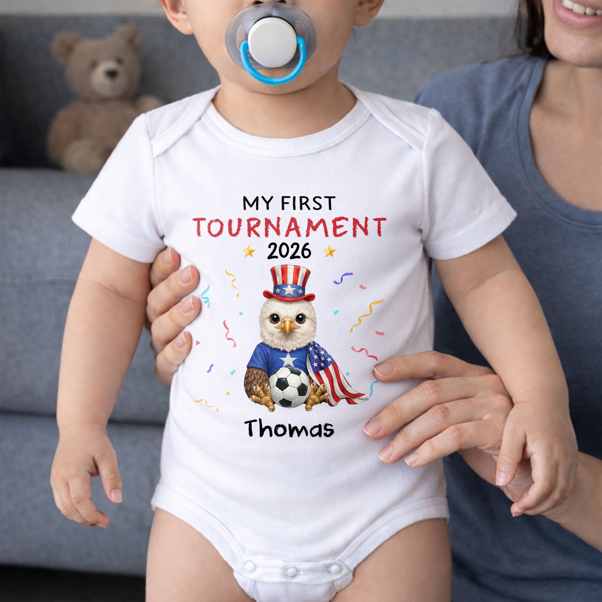 Personalized Soccer Baby Onesie Custom Name Eagle 4th of July Gift