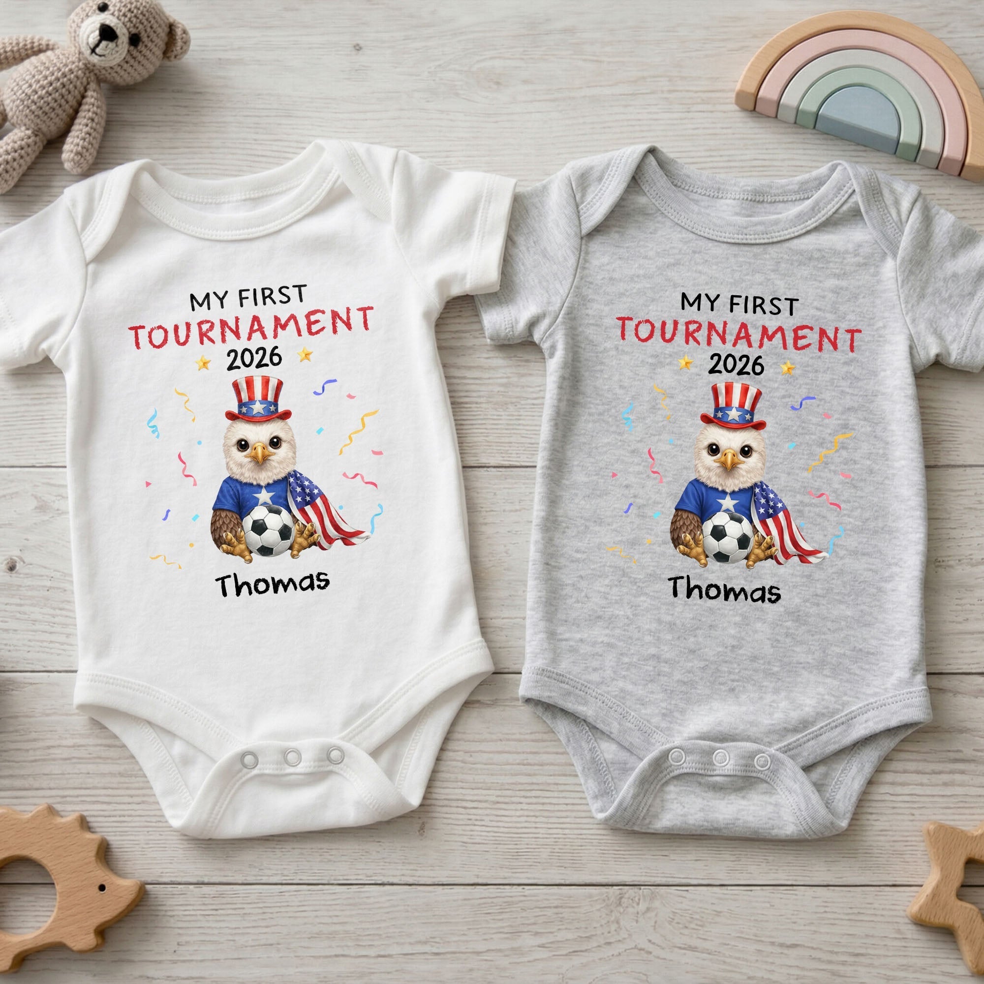 Personalized Soccer Baby Onesie Custom Name Eagle 4th of July Gift