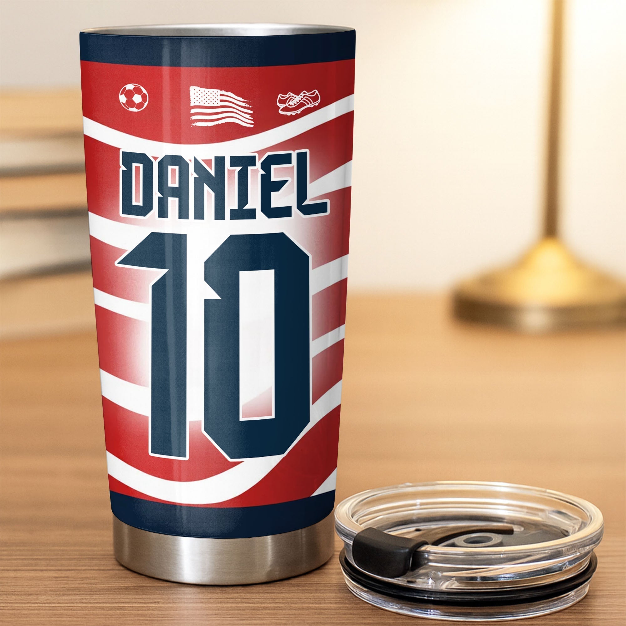Personalized Soccer Fan Tumbler 20oz Custom Name Gift
