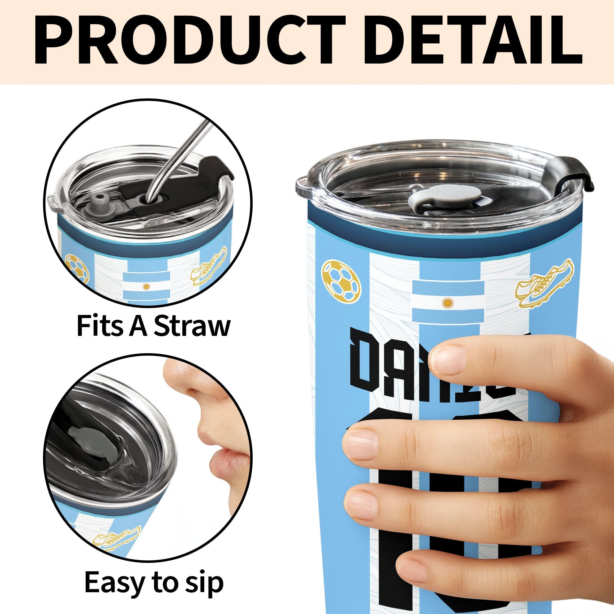Personalized Soccer Fan Tumbler 20oz Custom Name Gift