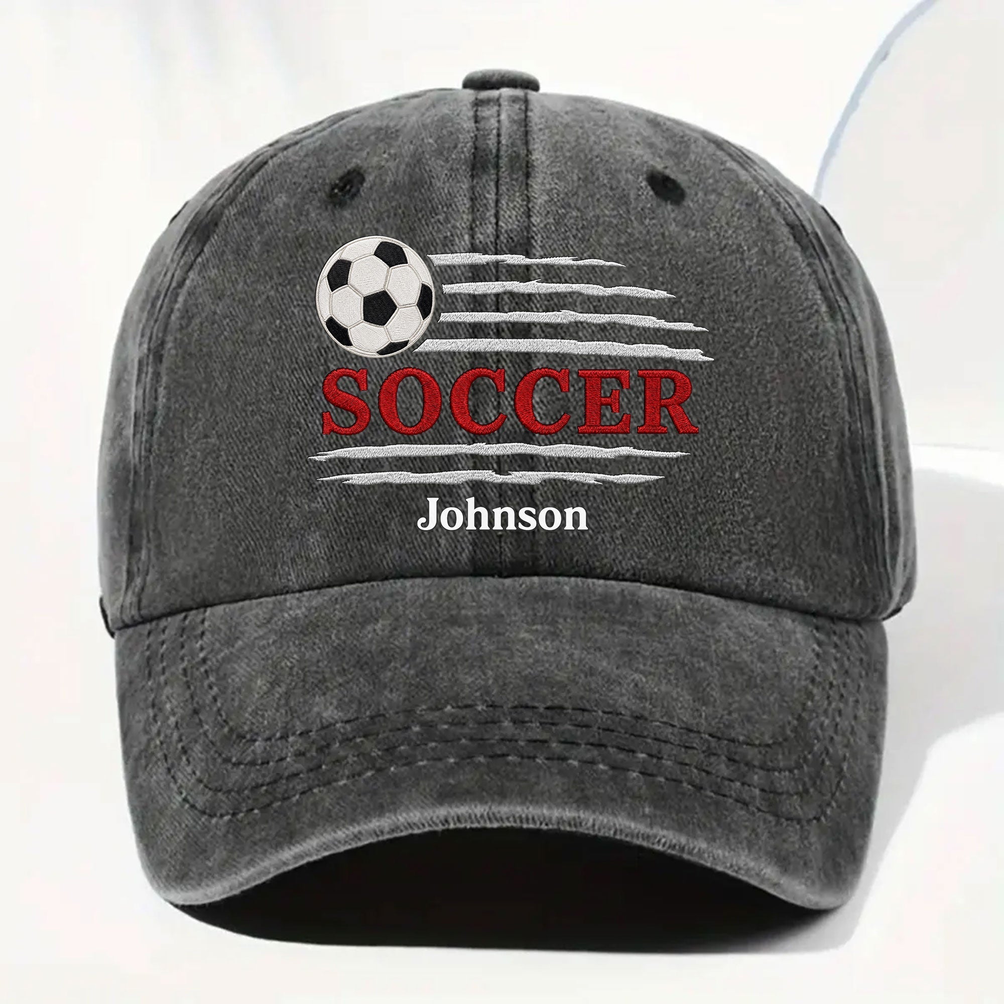 Personalized Washed Denim Cap Custom Name Soccer Gift for Him