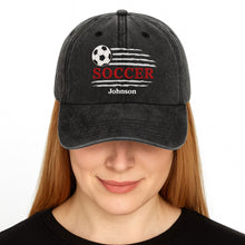 Load image into Gallery viewer, Personalized Washed Denim Cap Custom Name Soccer Gift for Him
