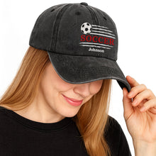 Load image into Gallery viewer, Personalized Washed Denim Cap Custom Name Soccer Gift for Him
