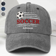 Load image into Gallery viewer, Personalized Washed Denim Cap Custom Name Soccer Gift for Him
