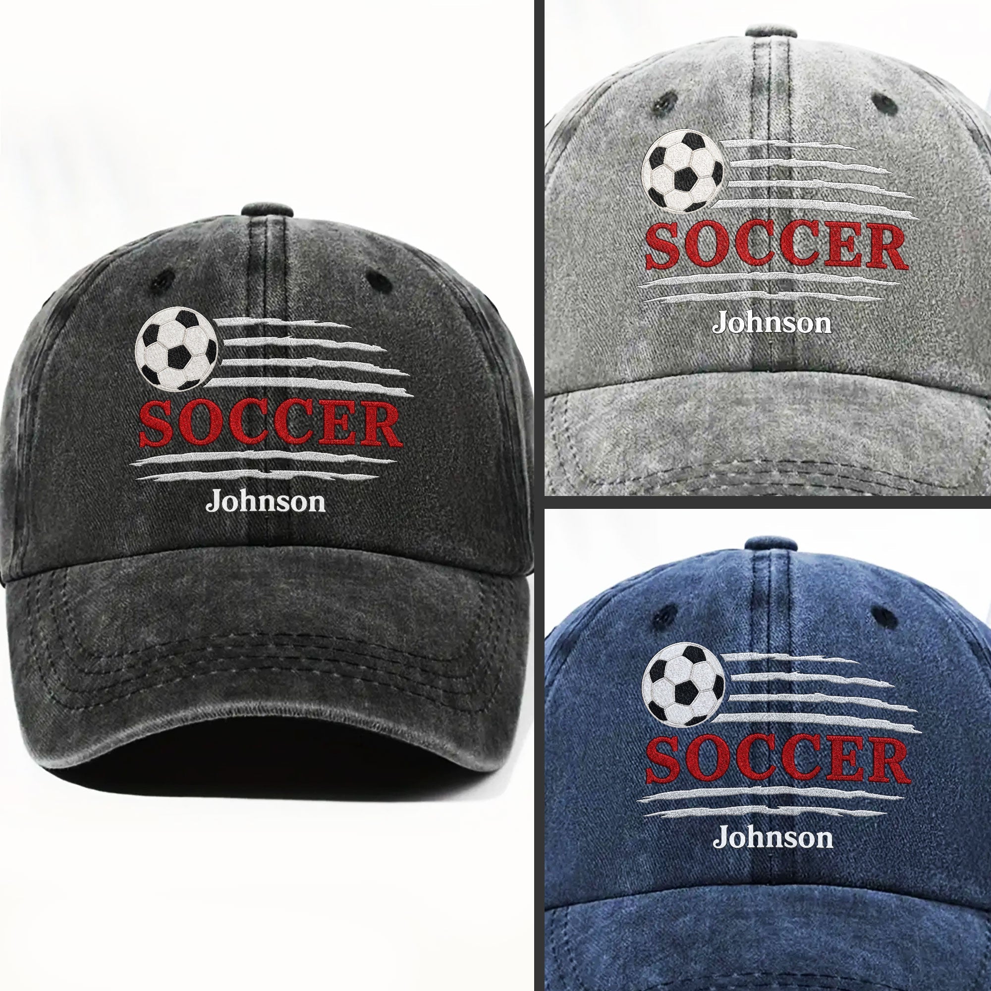 Personalized Washed Denim Cap Custom Name Soccer Gift for Him