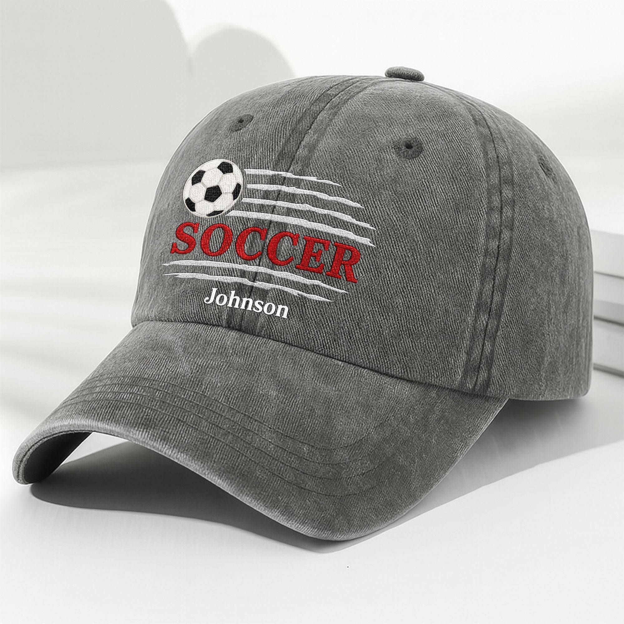 Personalized Washed Denim Cap Custom Name Soccer Gift for Him
