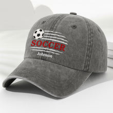Load image into Gallery viewer, Personalized Washed Denim Cap Custom Name Soccer Gift for Him
