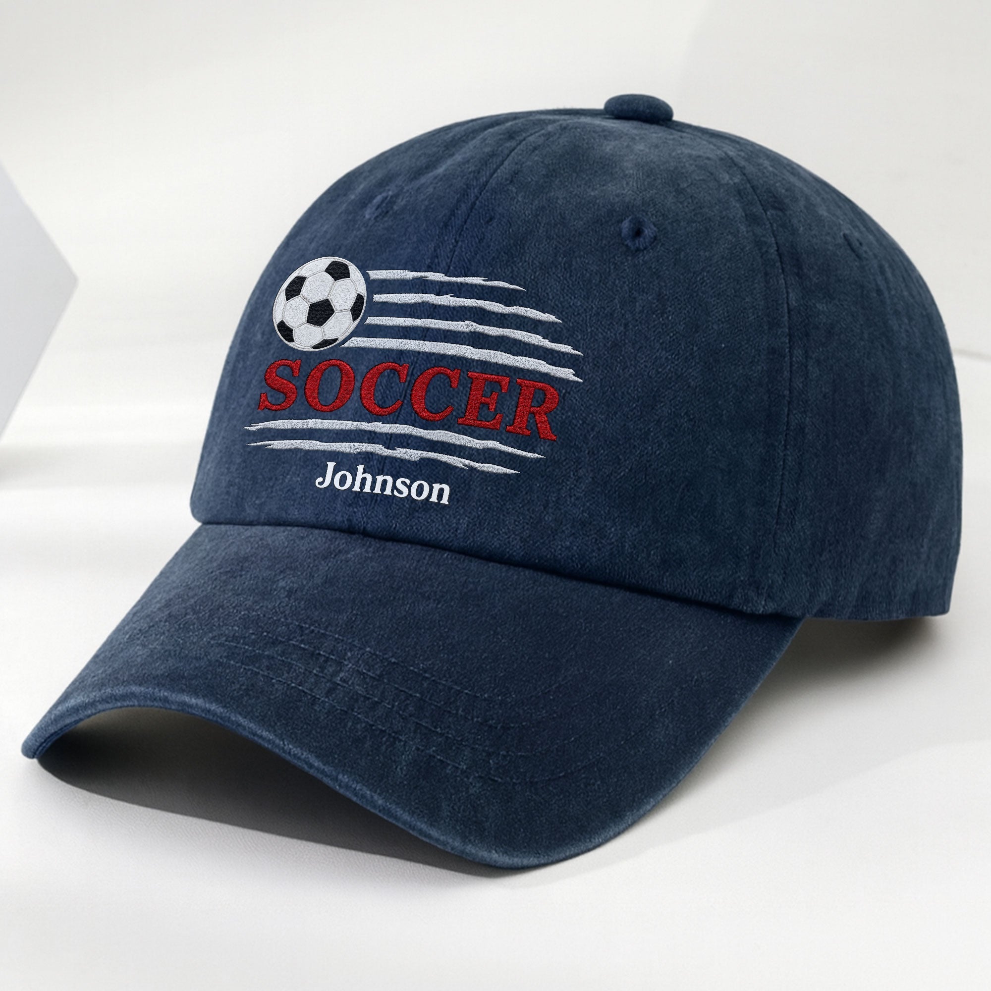 Personalized Washed Denim Cap Custom Name Soccer Gift for Him