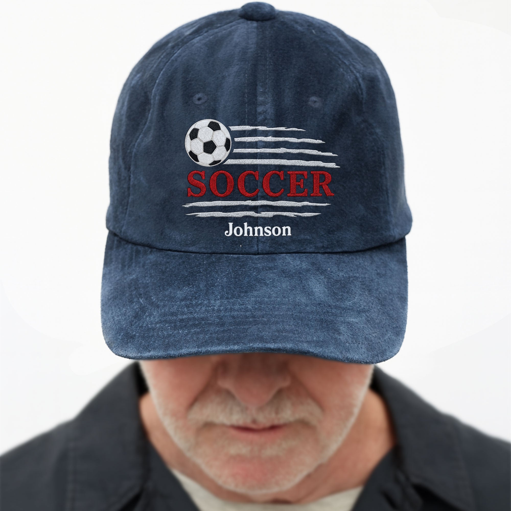 Personalized Washed Denim Cap Custom Name Soccer Gift for Him