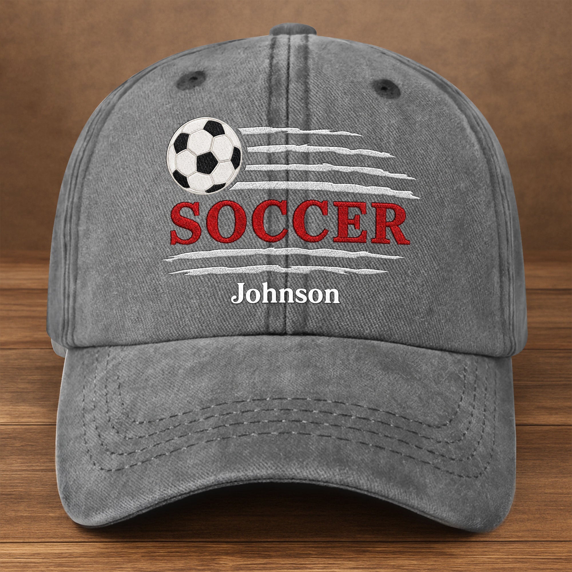 Personalized Washed Denim Cap Custom Name Soccer Gift for Him