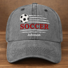 Load image into Gallery viewer, Personalized Washed Denim Cap Custom Name Soccer Gift for Him
