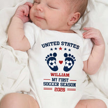 Load image into Gallery viewer, Personalized Baby Onesie Custom Name Soccer Season Gift
