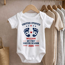 Load image into Gallery viewer, Personalized Baby Onesie Custom Name Soccer Season Gift
