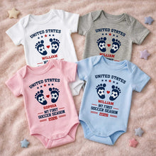 Load image into Gallery viewer, Personalized Baby Onesie Custom Name Soccer Season Gift
