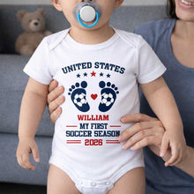 Load image into Gallery viewer, Personalized Baby Onesie Custom Name Soccer Season Gift
