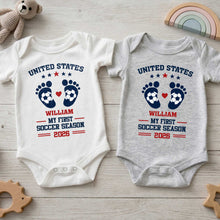 Load image into Gallery viewer, Personalized Baby Onesie Custom Name Soccer Season Gift
