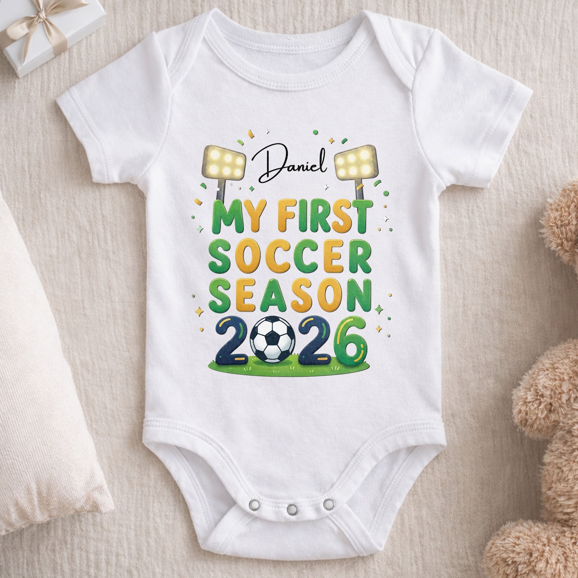 Personalized Baby Onesie Custom Name First Soccer Season Gift