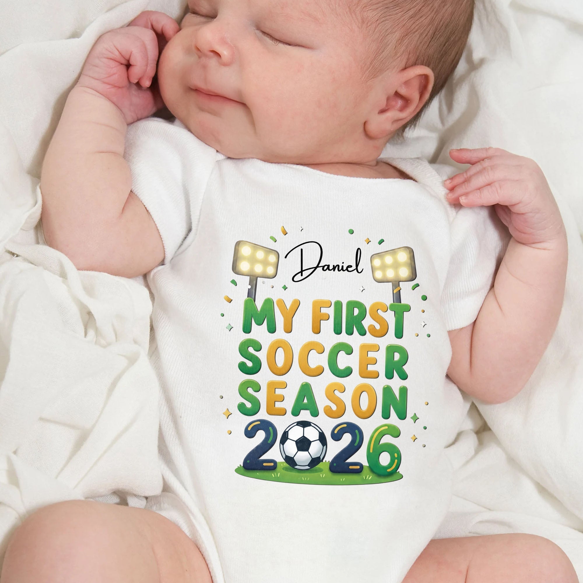 Personalized Baby Onesie Custom Name First Soccer Season Gift