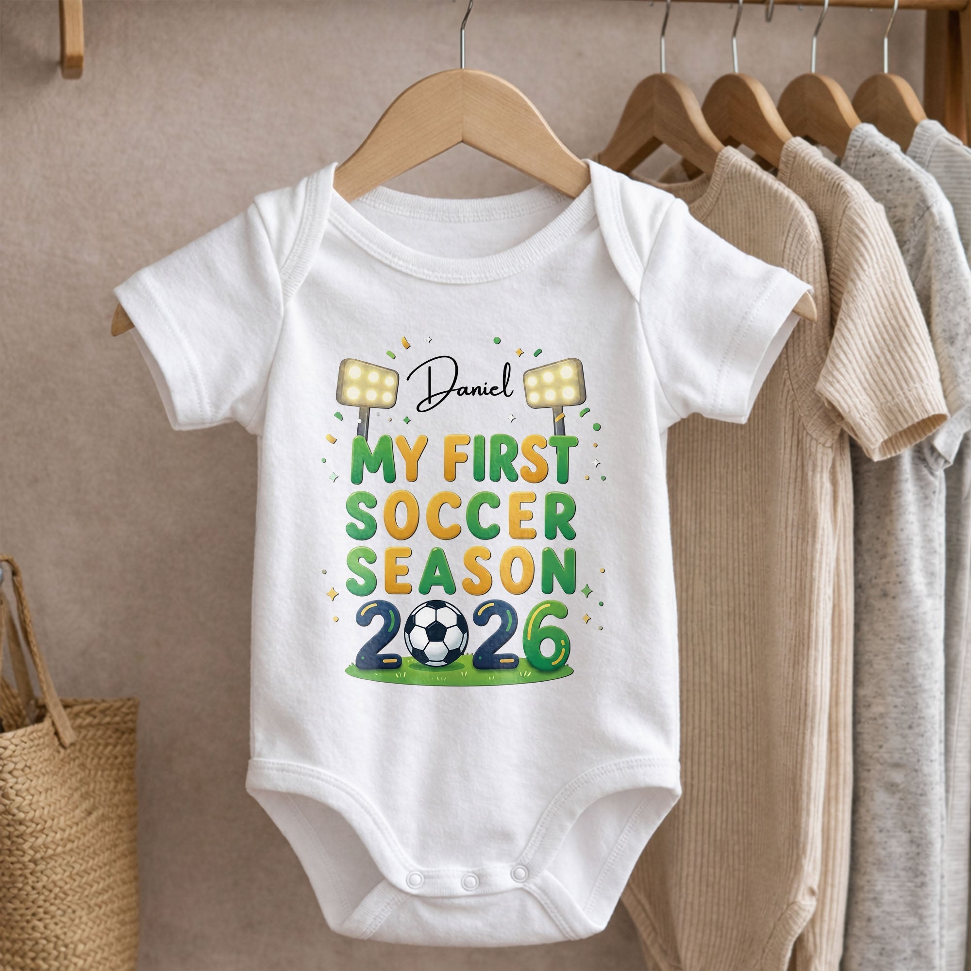Personalized Baby Onesie Custom Name First Soccer Season Gift
