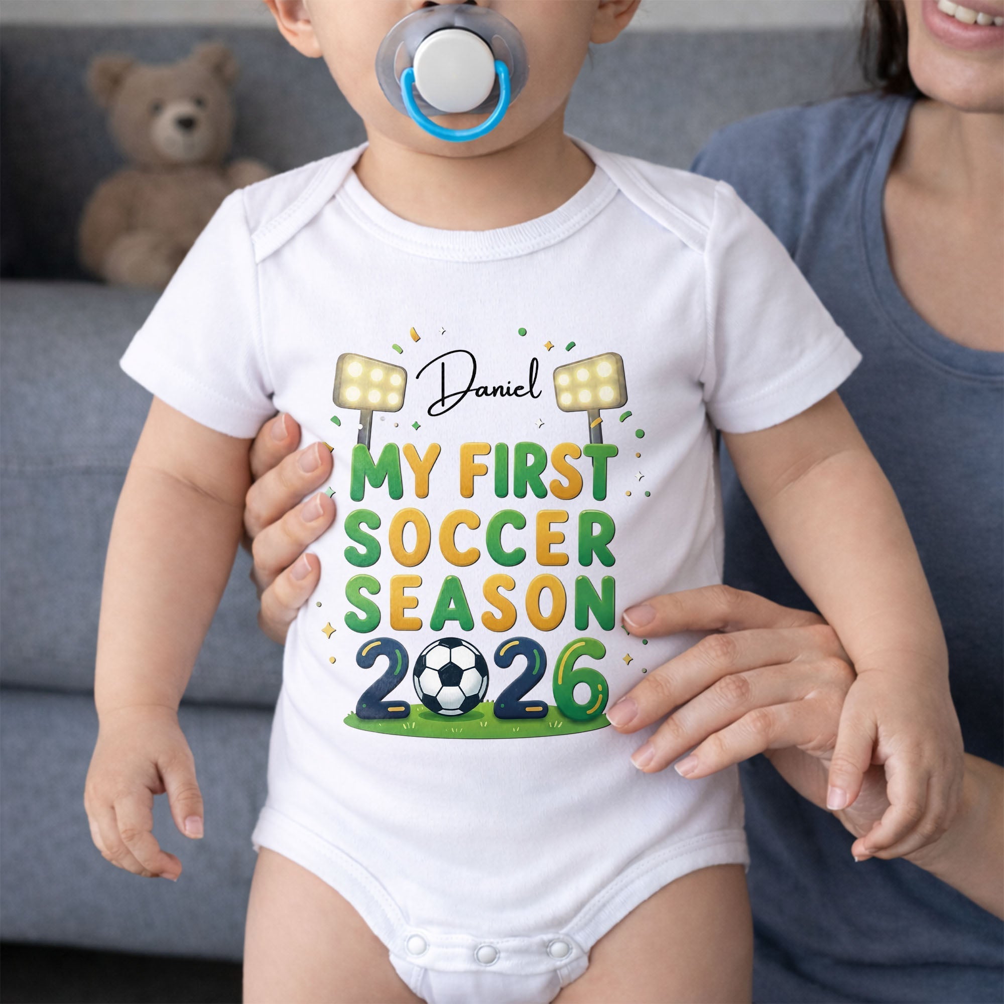 Personalized Baby Onesie Custom Name First Soccer Season Gift