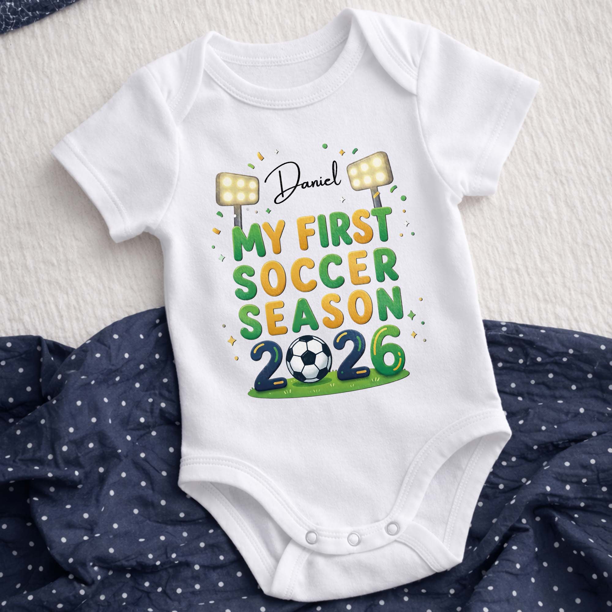Personalized Baby Onesie Custom Name First Soccer Season Gift