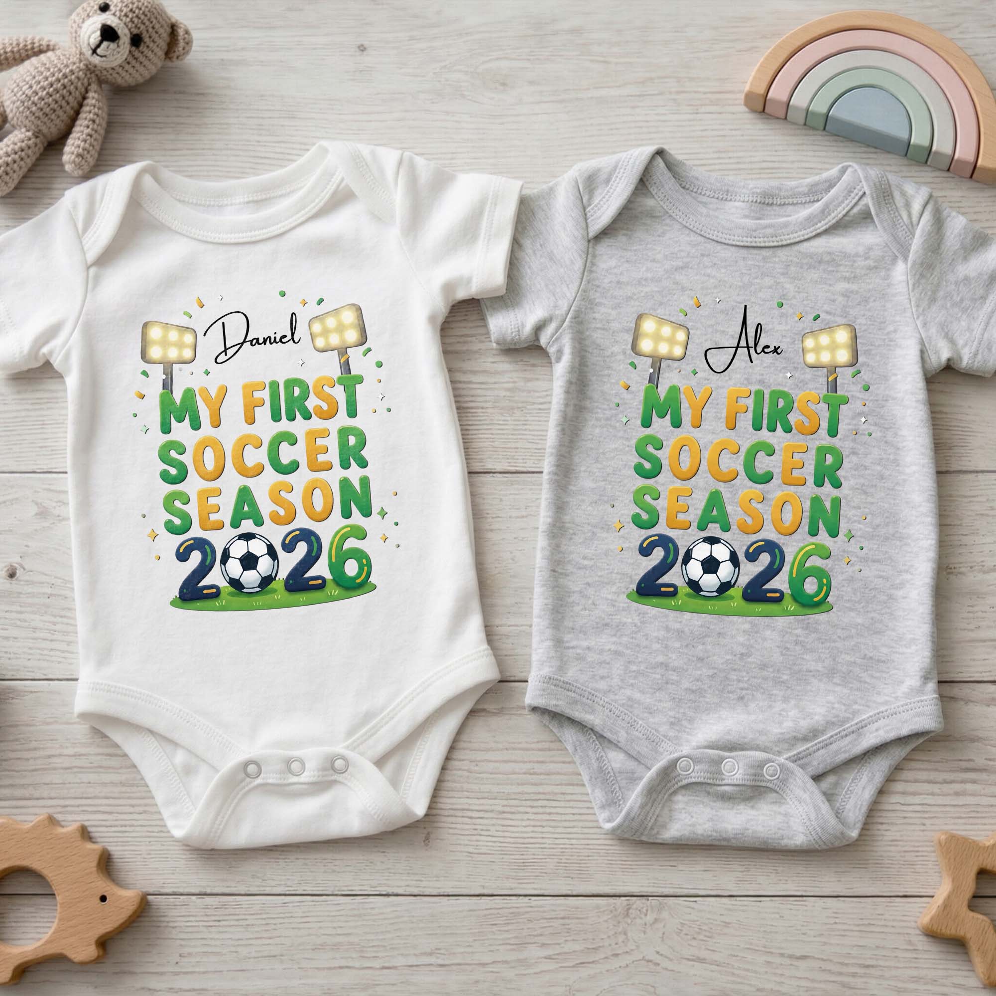 Personalized Baby Onesie Custom Name First Soccer Season Gift