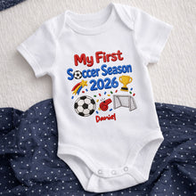 Load image into Gallery viewer, Personalized Custom Baby Onesie First Soccer Season Gift

