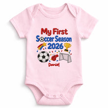 Load image into Gallery viewer, Personalized Custom Baby Onesie First Soccer Season Gift
