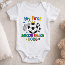 Load image into Gallery viewer, Personalized Baby Onesie Custom Name Soccer Season Gift
