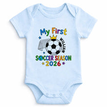 Load image into Gallery viewer, Personalized Baby Onesie Custom Name Soccer Season Gift
