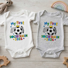 Load image into Gallery viewer, Personalized Baby Onesie Custom Name Soccer Season Gift
