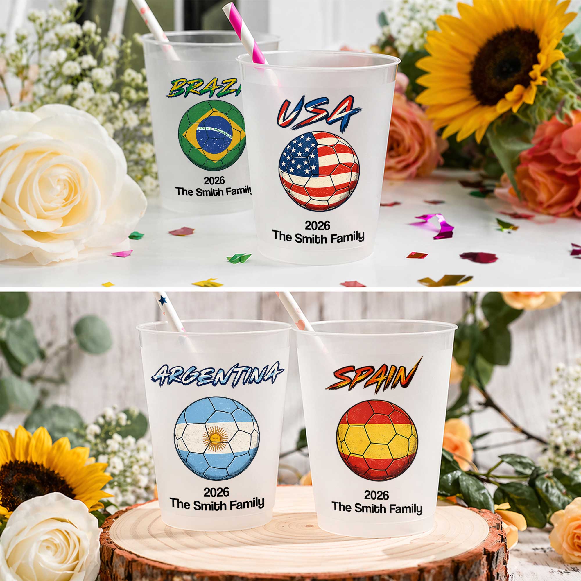 Personalized Frosted Soccer Cups Custom Name Gift for Family