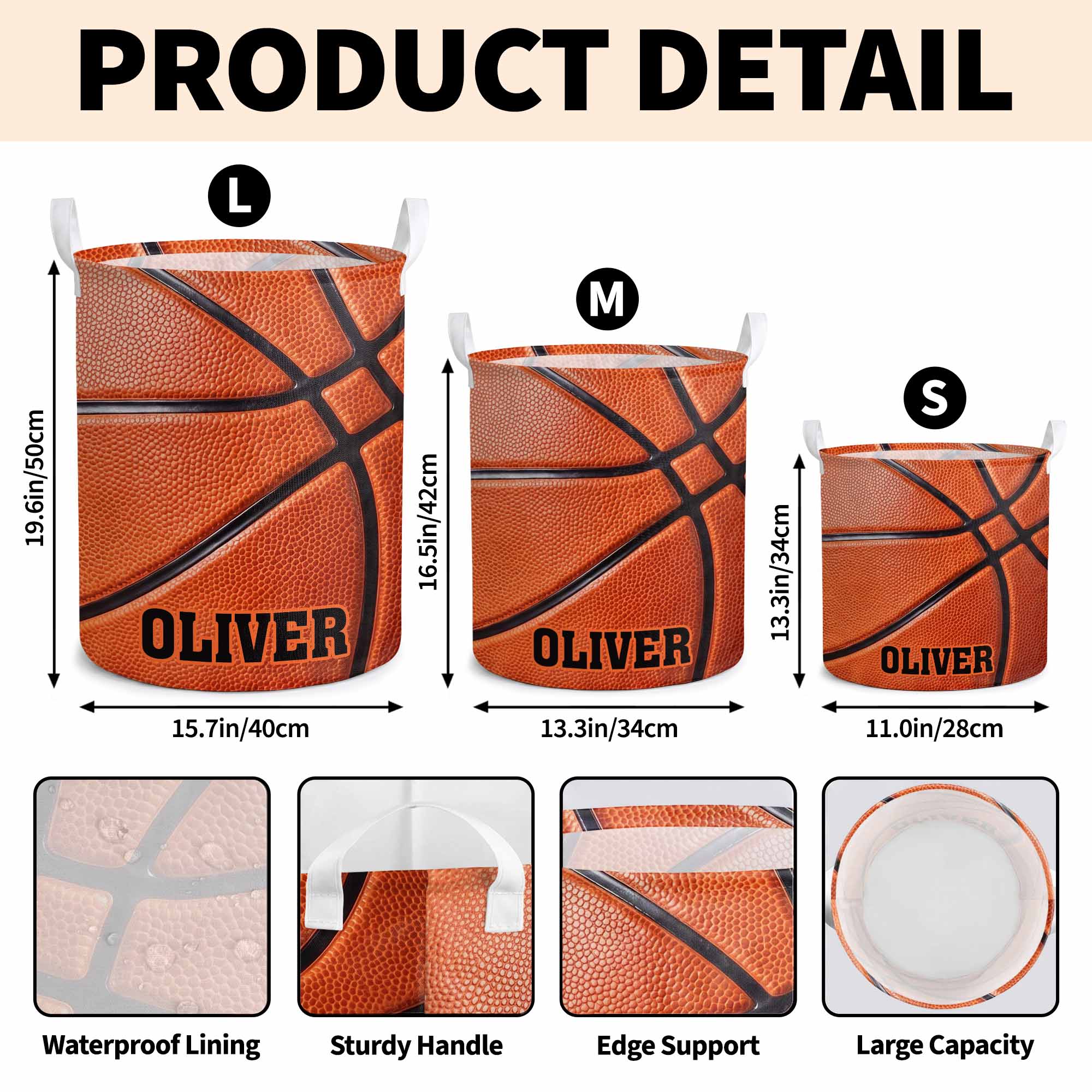 Personalized Fabric Organizer Basket Custom Name Sports Gift
