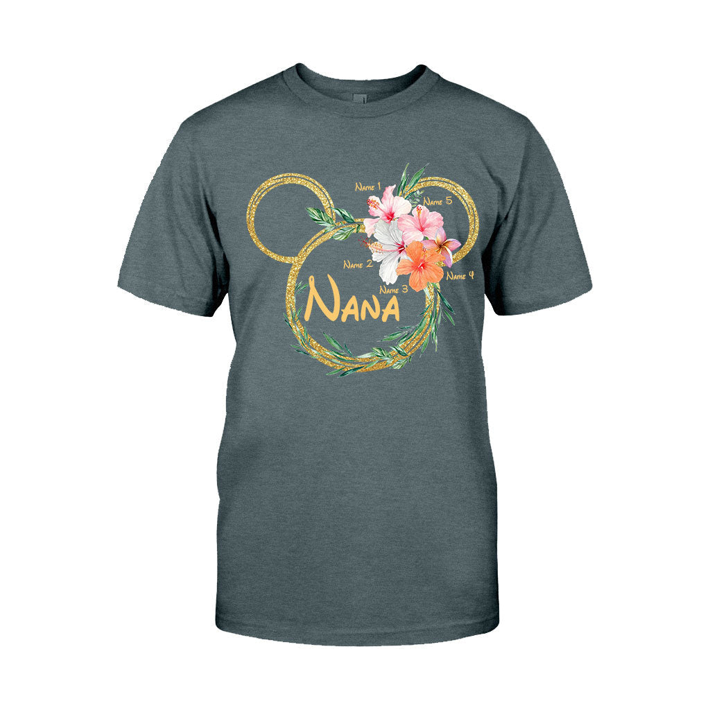 Personalized Floral Mouse Ears T-Shirt for Grandma - Custom Nana Gift