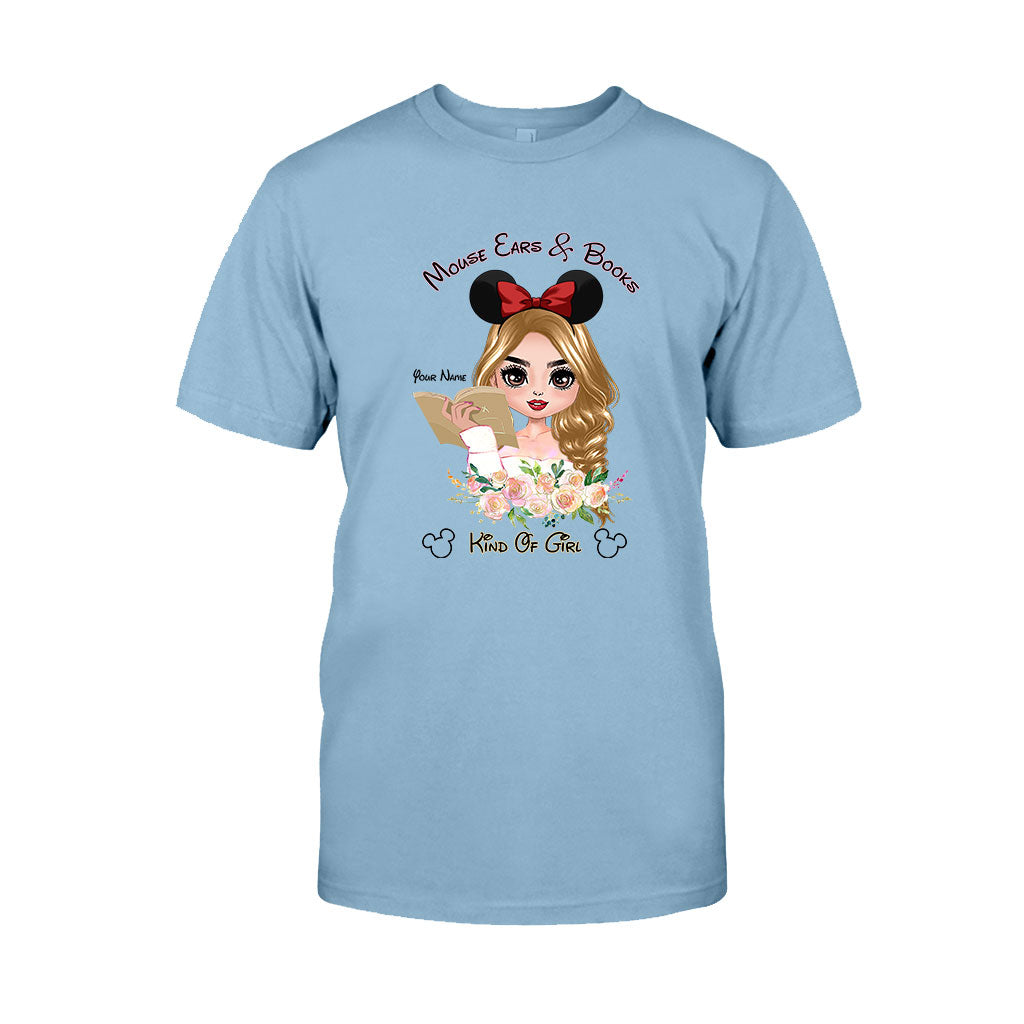 Personalized Mouse Ears & Books T-Shirt for Girls - Custom Name Gift