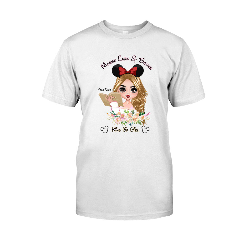 Personalized Mouse Ears & Books T-Shirt for Girls - Custom Name Gift