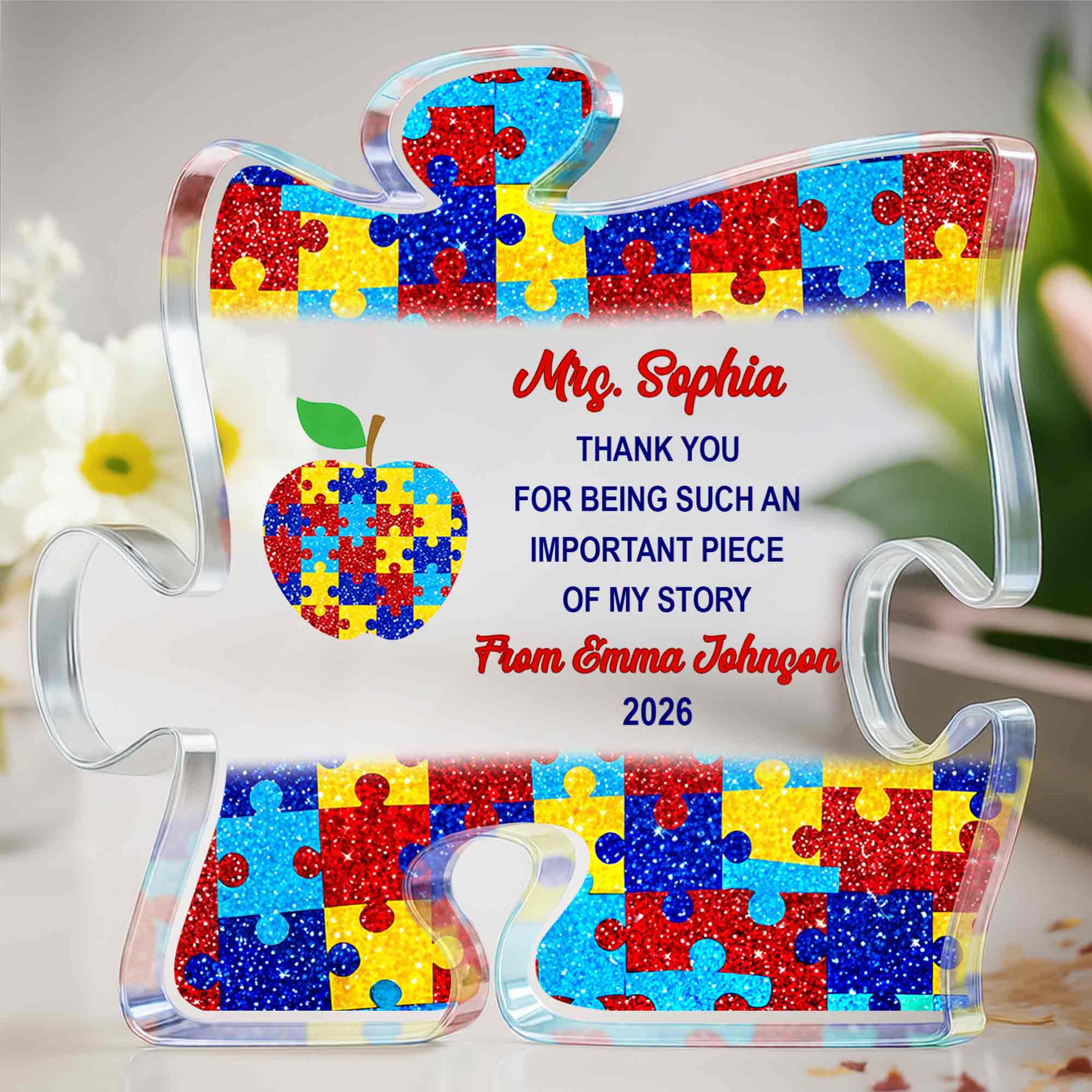 Personalized Puzzle Acrylic Plaque Custom Name Teacher Gift