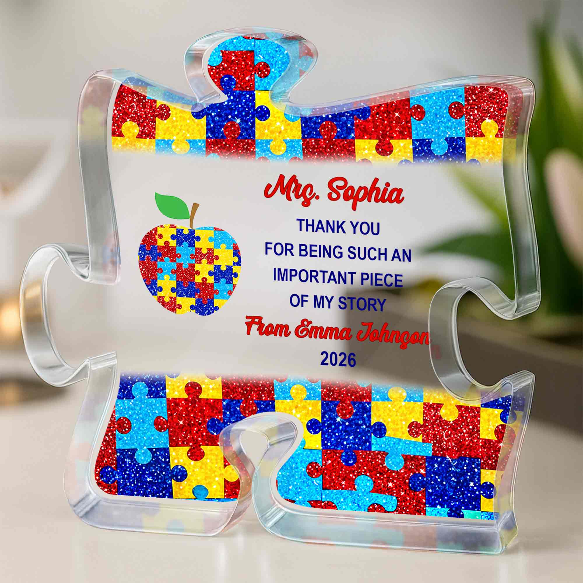 Personalized Puzzle Acrylic Plaque Custom Name Teacher Gift
