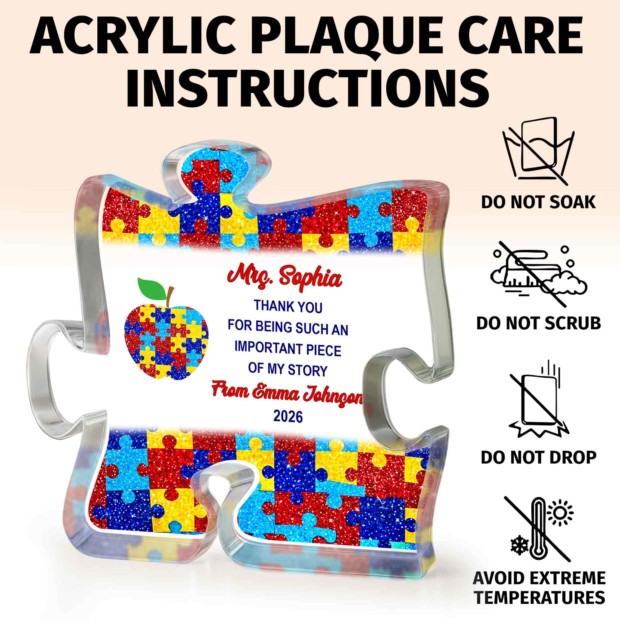 Personalized Puzzle Acrylic Plaque Custom Name Teacher Gift