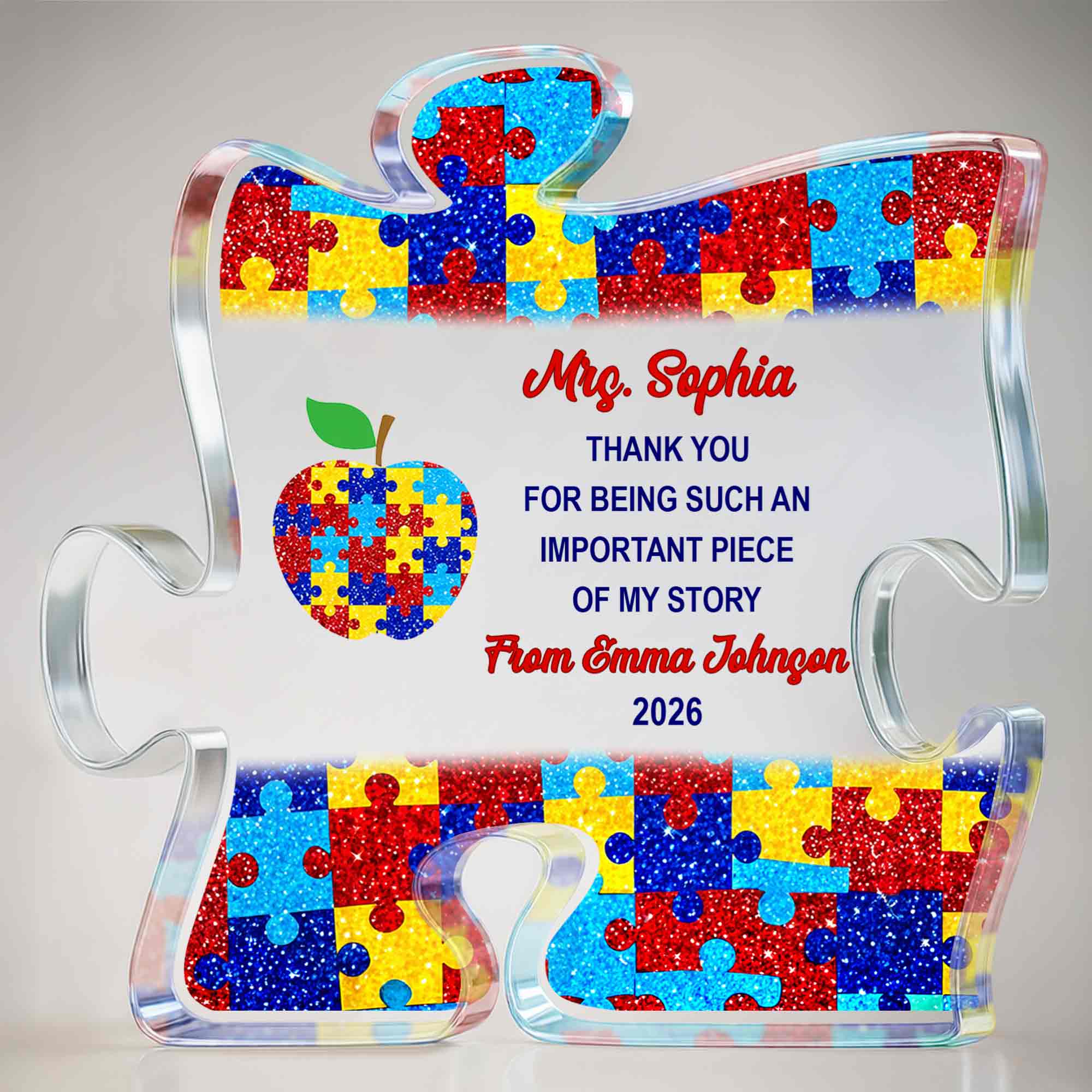 Personalized Puzzle Acrylic Plaque Custom Name Teacher Gift