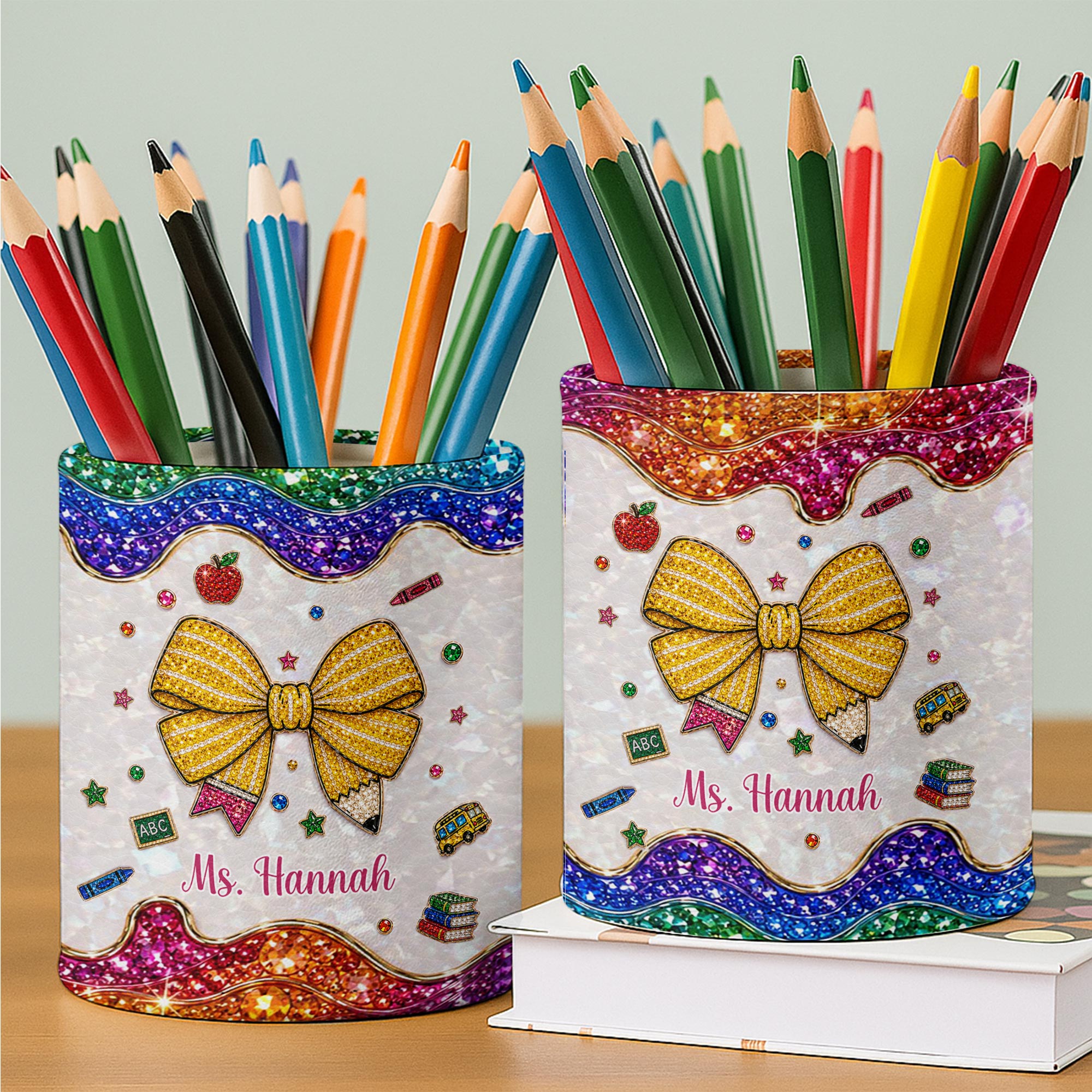 Personalized PU Leather Pen Holder Custom Name Gift for Teachers