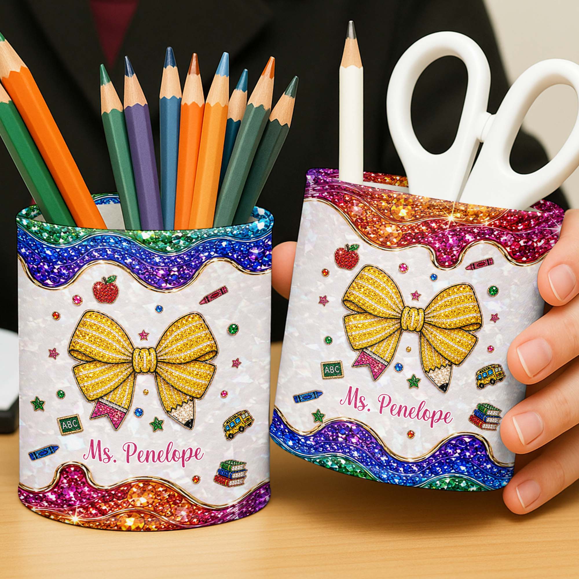 Personalized PU Leather Pen Holder Custom Name Gift for Teachers