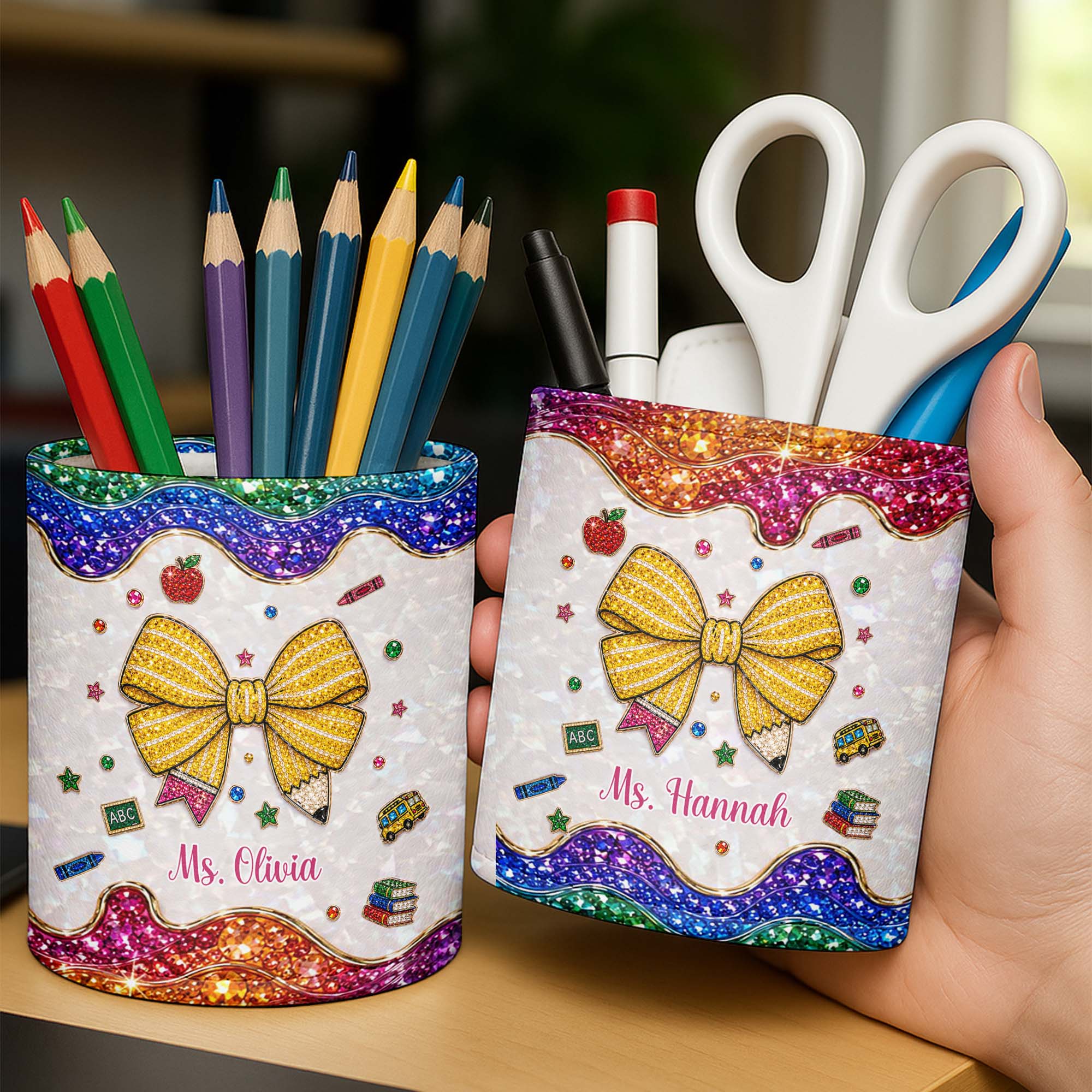 Personalized PU Leather Pen Holder Custom Name Gift for Teachers
