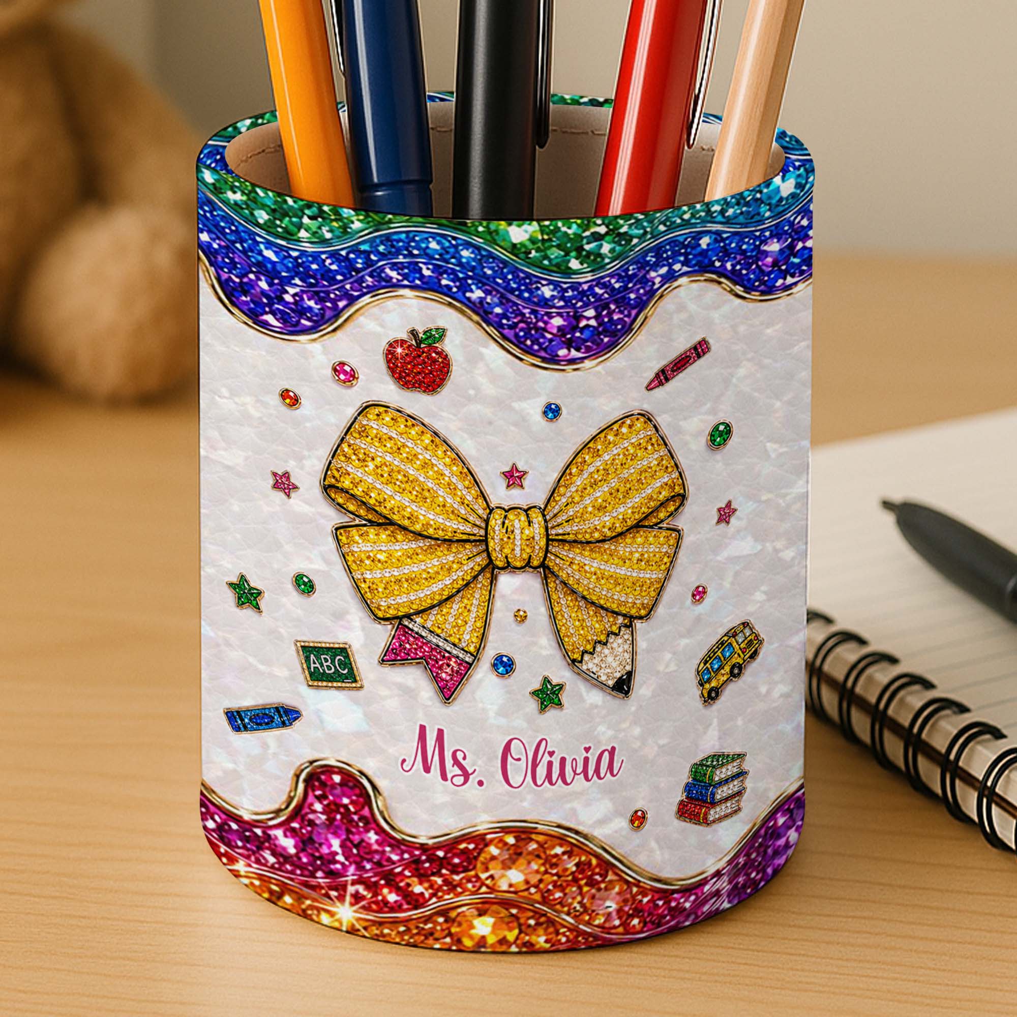 Personalized PU Leather Pen Holder Custom Name Gift for Teachers