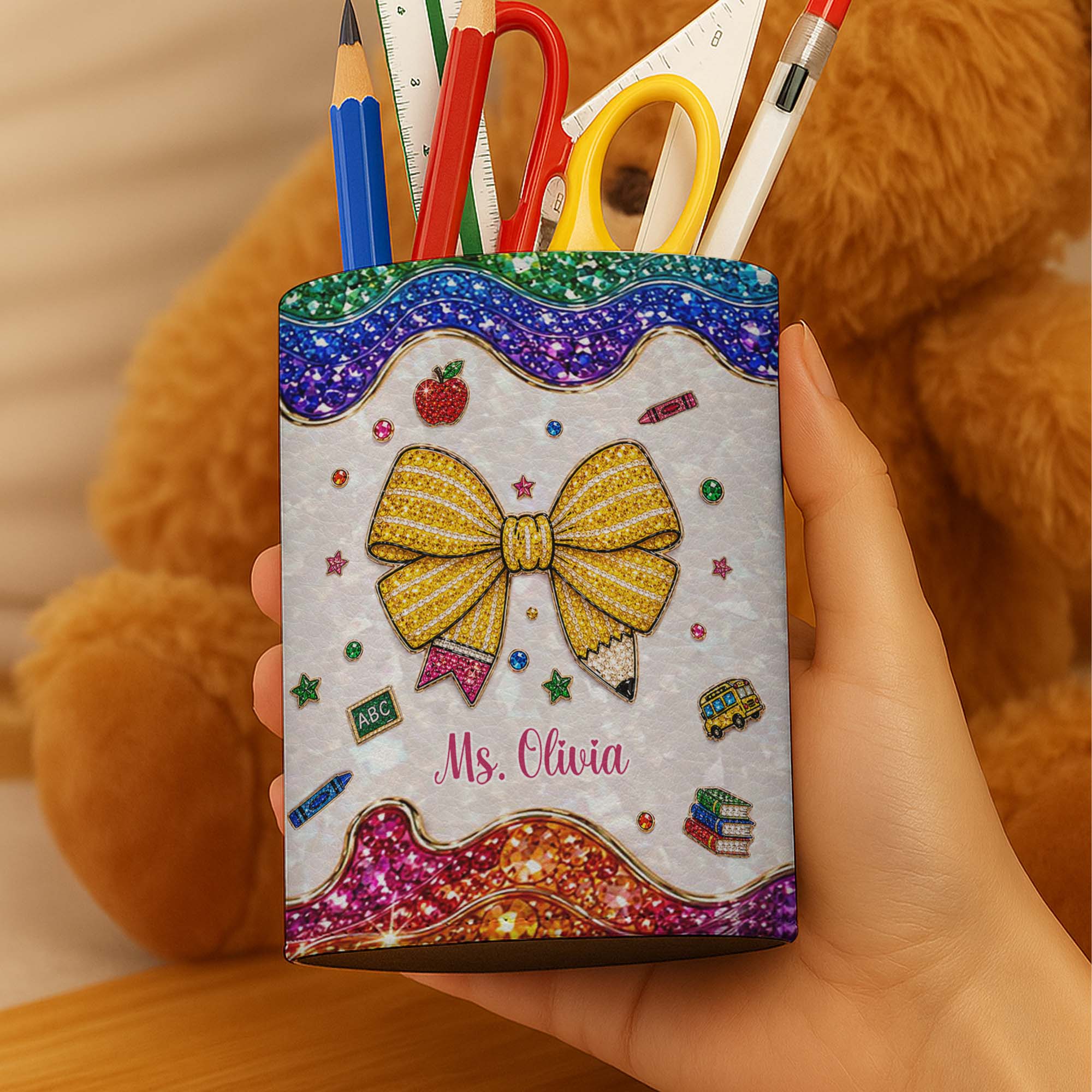 Personalized PU Leather Pen Holder Custom Name Gift for Teachers