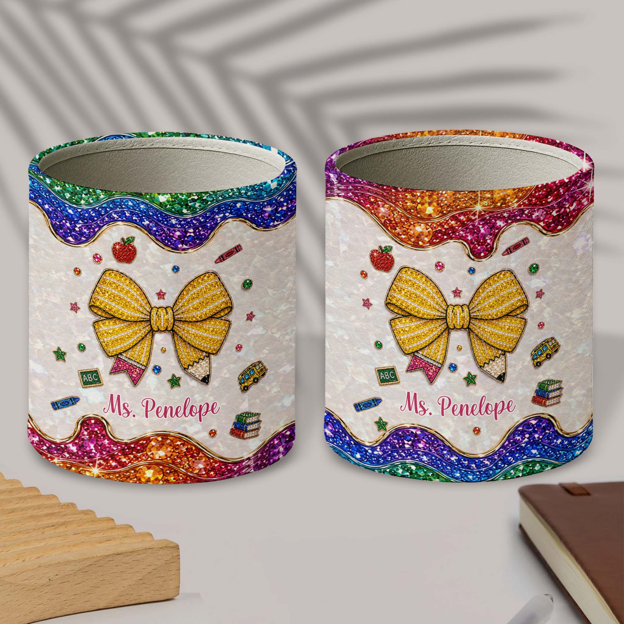 Personalized PU Leather Pen Holder Custom Name Gift for Teachers